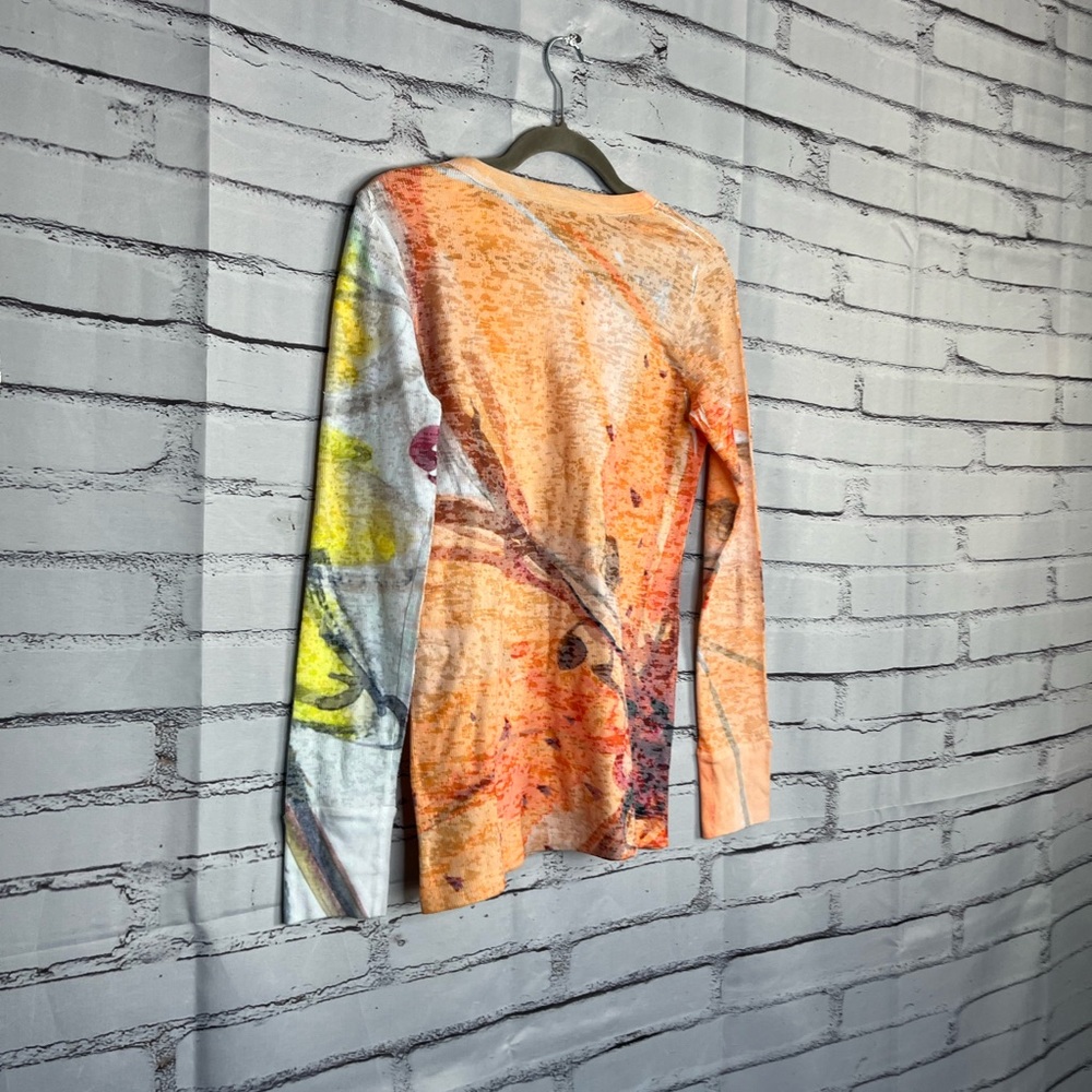 Before + Again Orange Red Graphic Long Sleeve Crew Shirt True to Size Women’s S - Picture 10 of 15